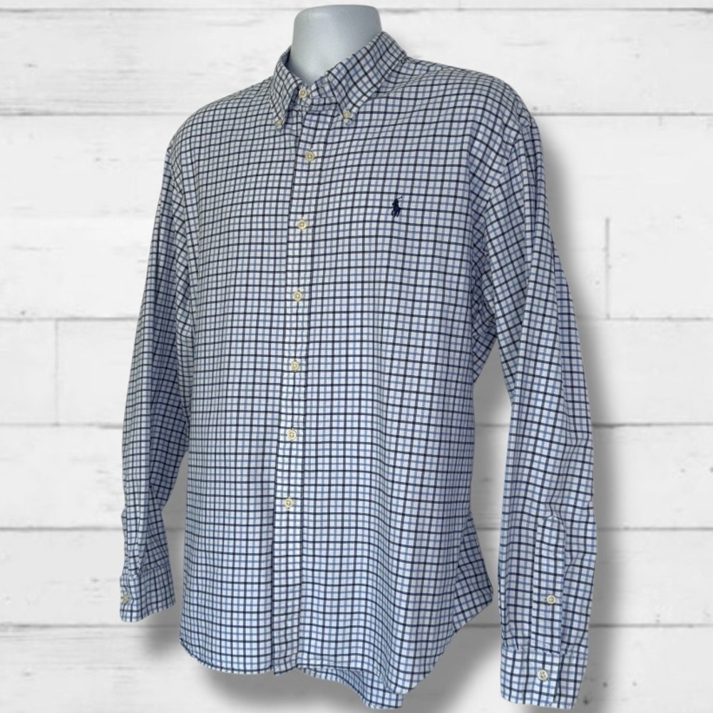 Ralph Lauren Men’s XXL Button-Down Blue Check Shirt Long Sleeve Cotton
